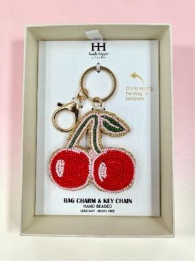 Haute Hippie Cherry Key Holder - Red & Green Hand Beaded In Gift Box NWT